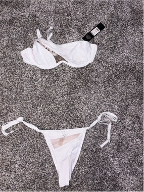NWT Fashion Nova White with Mesh Bikini Set